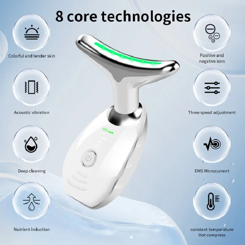 Neck Face Beauty Device Colorful LED Photon Therapy Skin Tighten Reduce Double Chin Anti Wrinkle Remove Lifting Massager - Health and Wellness Innovations