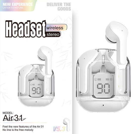 New Mini Transparent Wireless Bluetooth Headset Digital Display ENC Noise Reduction True Wireless Sports Music - Health and Wellness Innovations