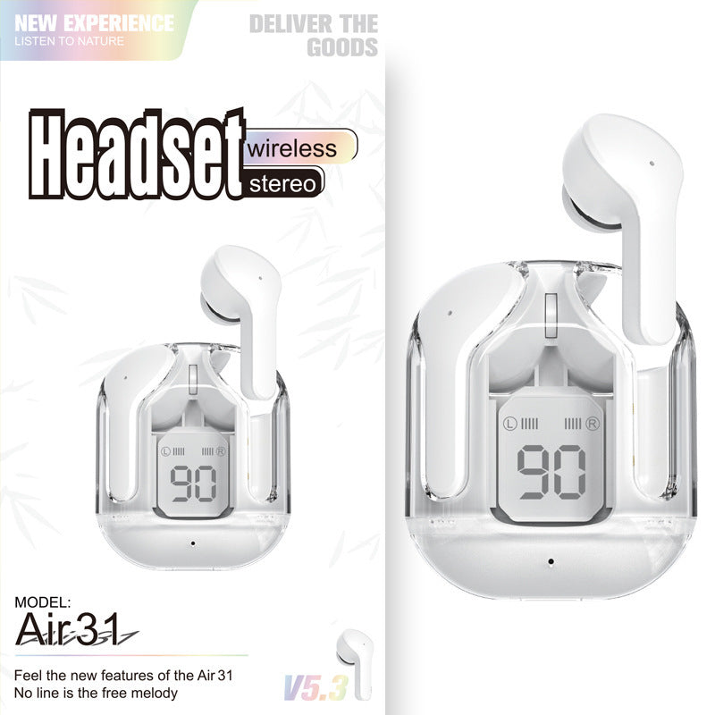 New Mini Transparent Wireless Bluetooth Headset Digital Display ENC Noise Reduction True Wireless Sports Music - Health and Wellness Innovations