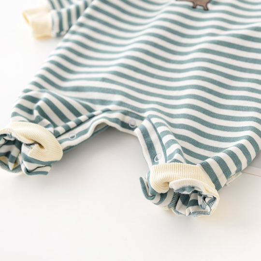 Male And Female Baby Cartoon Striped Dinosaur Embroidery Long-Sleeved Jumpsuit - Health and Wellness Innovations