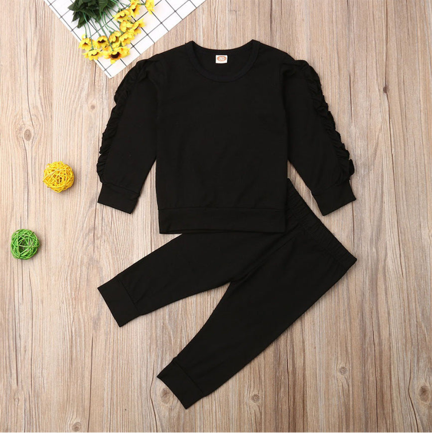 Newborn Baby Boys Girls Ruffles Jumper Solid Long Sleeve Sweatshirt Tops Pants Infant Kids 2Pcs Outfits Clothes Set Fall Clothes - Health and Wellness Innovations