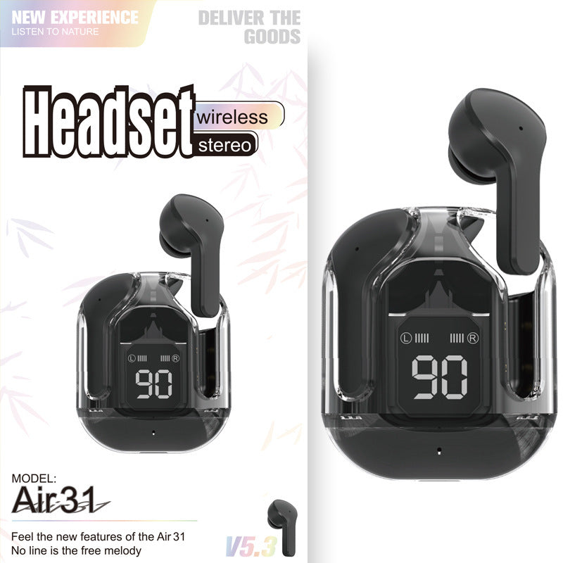 New Mini Transparent Wireless Bluetooth Headset Digital Display ENC Noise Reduction True Wireless Sports Music - Health and Wellness Innovations