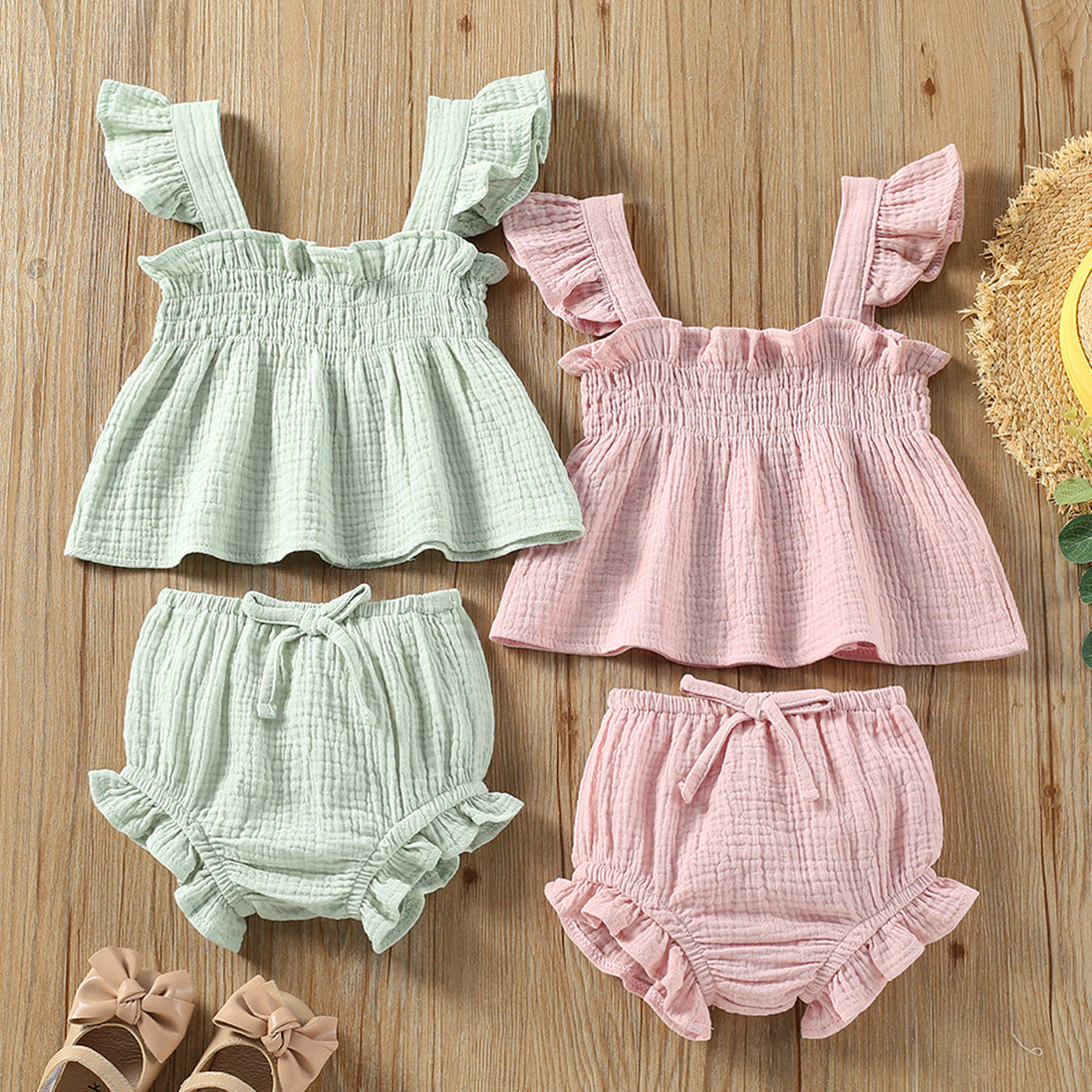 Girls' Solid Color Sling Top Hot Pants Suit - Health and Wellness Innovations