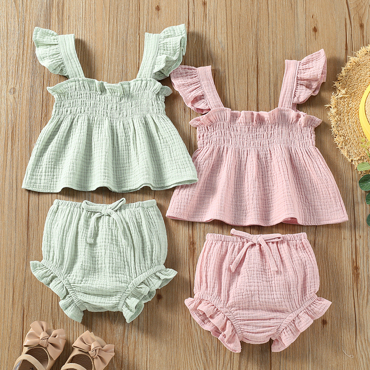 Girls' Solid Color Sling Top Hot Pants Suit - Health and Wellness Innovations