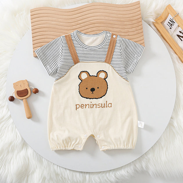 Cartoon Bear Print Baby Short Sleeve Rompers - Health and Wellness Innovations