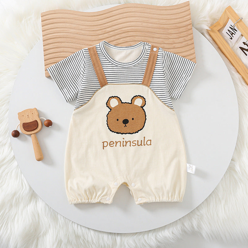 Cartoon Bear Print Baby Short Sleeve Rompers - Health and Wellness Innovations