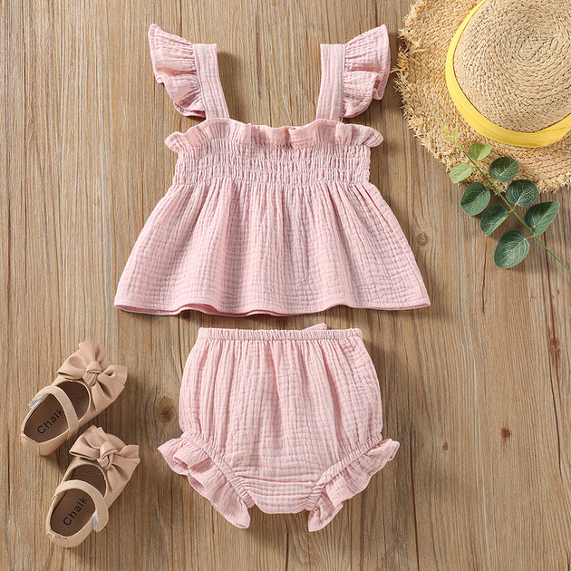 Girls' Solid Color Sling Top Hot Pants Suit - Health and Wellness Innovations