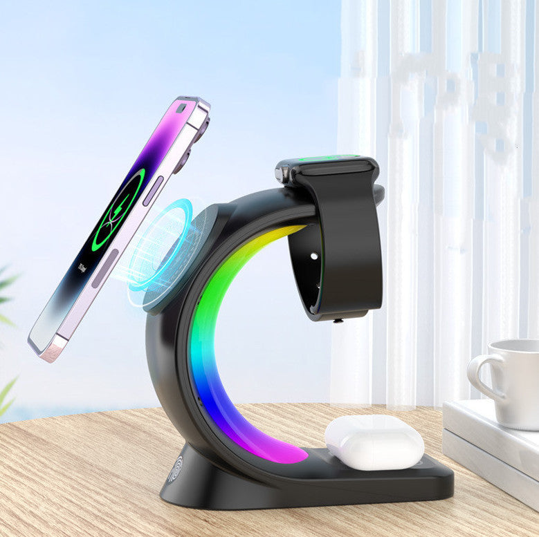 4 In 1 Magnetic Wireless Charger Fast Charging For Smart Phone Atmosphere Light Charging Station For Airpods Pro I-phone Watch - Health and Wellness Innovations