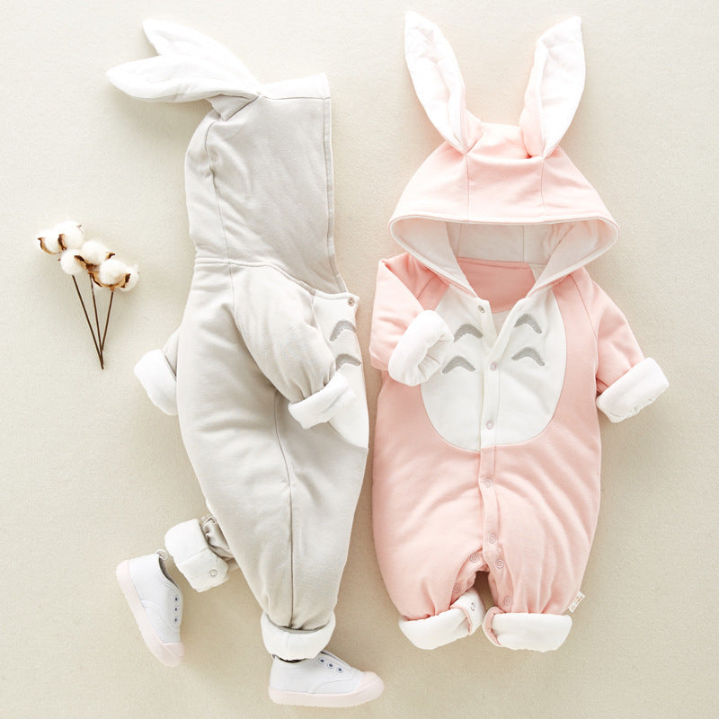 The new cotton padded cotton baby romper thickened chinchilla hooded cotton baby Onesies newborn go climbing clothes - Health and Wellness Innovations