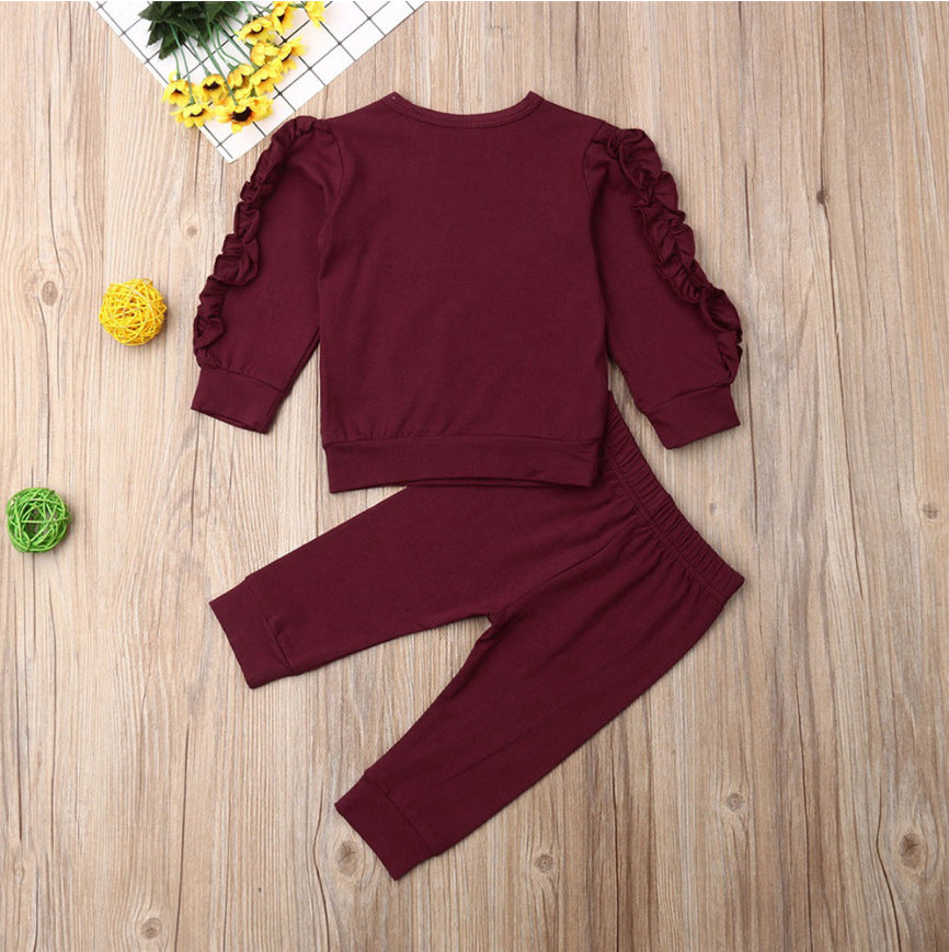 Newborn Baby Boys Girls Ruffles Jumper Solid Long Sleeve Sweatshirt Tops Pants Infant Kids 2Pcs Outfits Clothes Set Fall Clothes - Health and Wellness Innovations