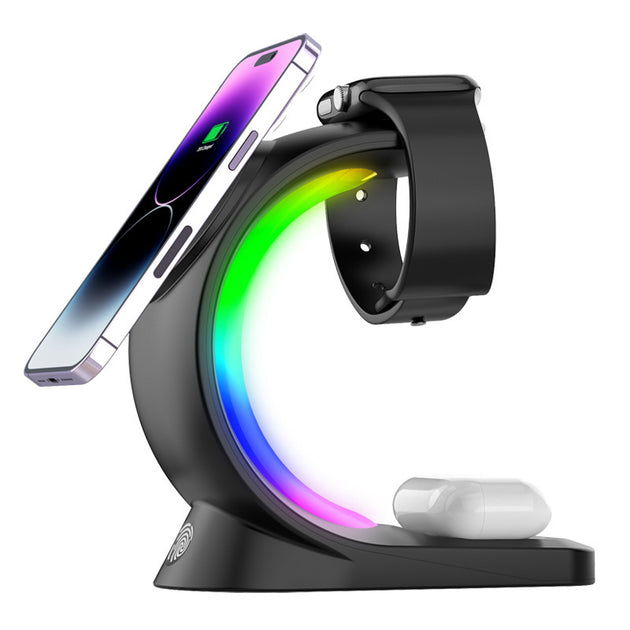 4 In 1 Magnetic Wireless Charger Fast Charging For Smart Phone Atmosphere Light Charging Station For Airpods Pro I-phone Watch - Health and Wellness Innovations