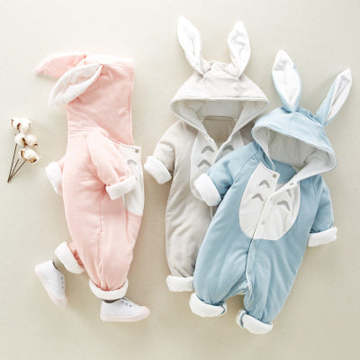 The new cotton padded cotton baby romper thickened chinchilla hooded cotton baby Onesies newborn go climbing clothes - Health and Wellness Innovations