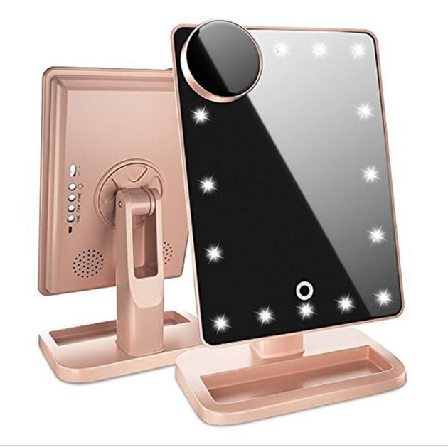 Touch Screen Makeup Mirror With 20 LED Light Bluetooth Music Speaker 10X Magnifying Mirrors Lights - Health and Wellness Innovations