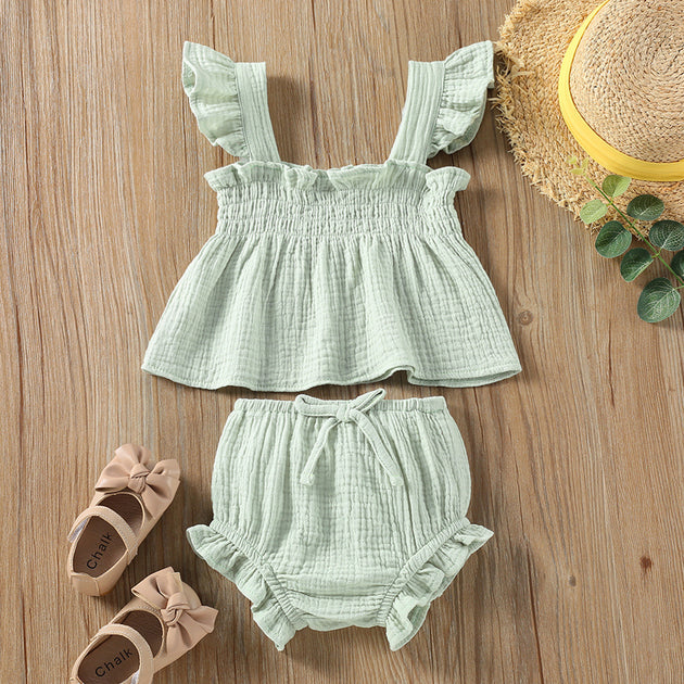 Girls' Solid Color Sling Top Hot Pants Suit - Health and Wellness Innovations