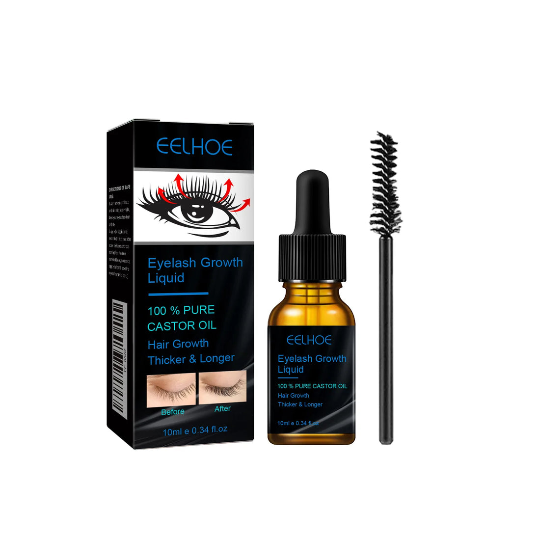 Eelhoe 10ml Castor Oil Fast Growth Eyelash Serum Eyebrow Enhancer Nourish Natural Lengthening Thickening Eye Lash Curling Serum - Health and Wellness Innovations