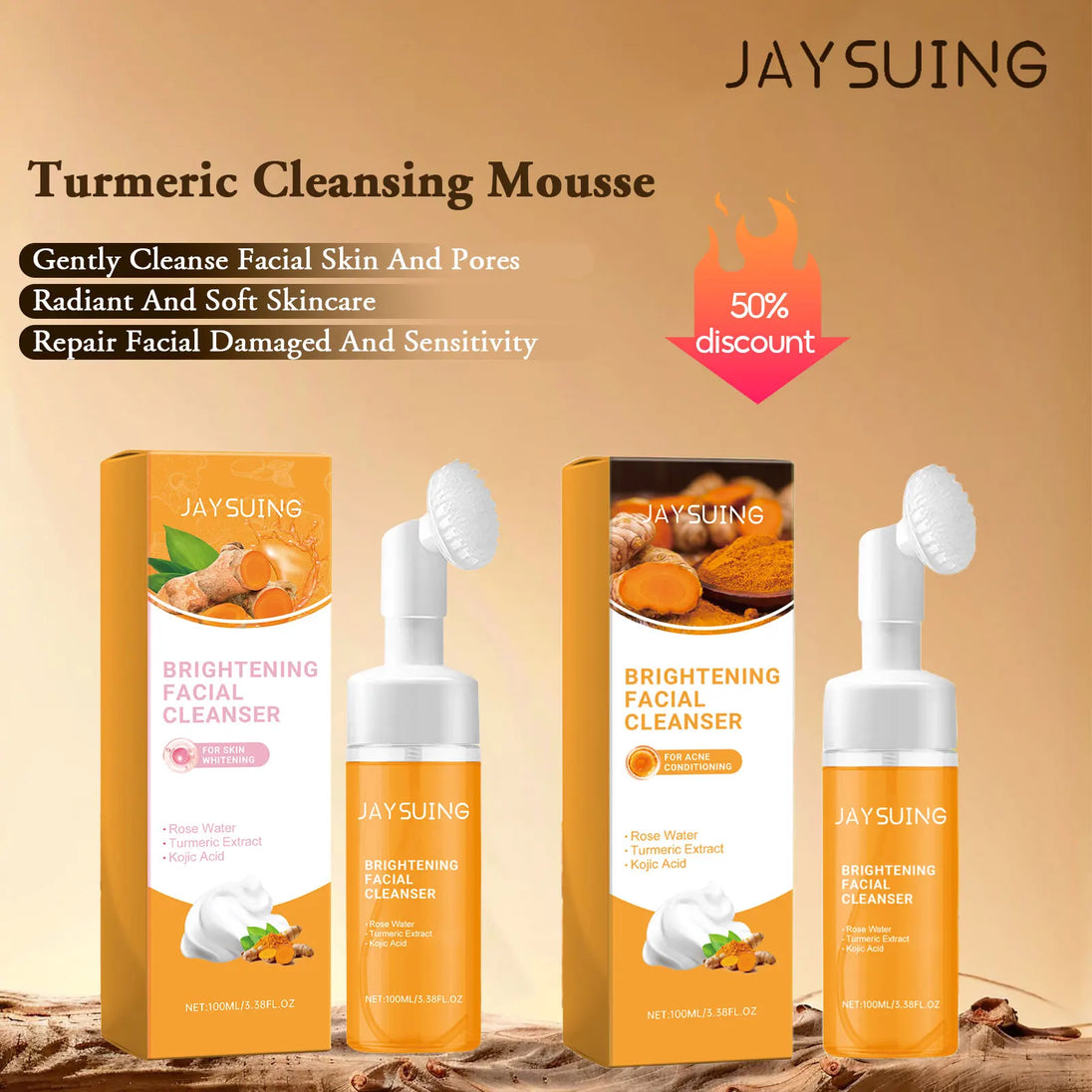 Jaysuing 100ml Kojic Acid Turmeric Cleanser Anti Acne Oil Control Blackhead Remover Shrink Pores Facial Exfoliating Cleanser - Health and Wellness Innovations