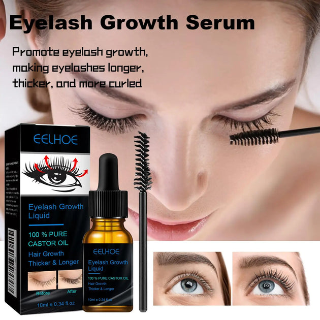 Eelhoe 10ml Castor Oil Fast Growth Eyelash Serum Eyebrow Enhancer Nourish Natural Lengthening Thickening Eye Lash Curling Serum - Health and Wellness Innovations