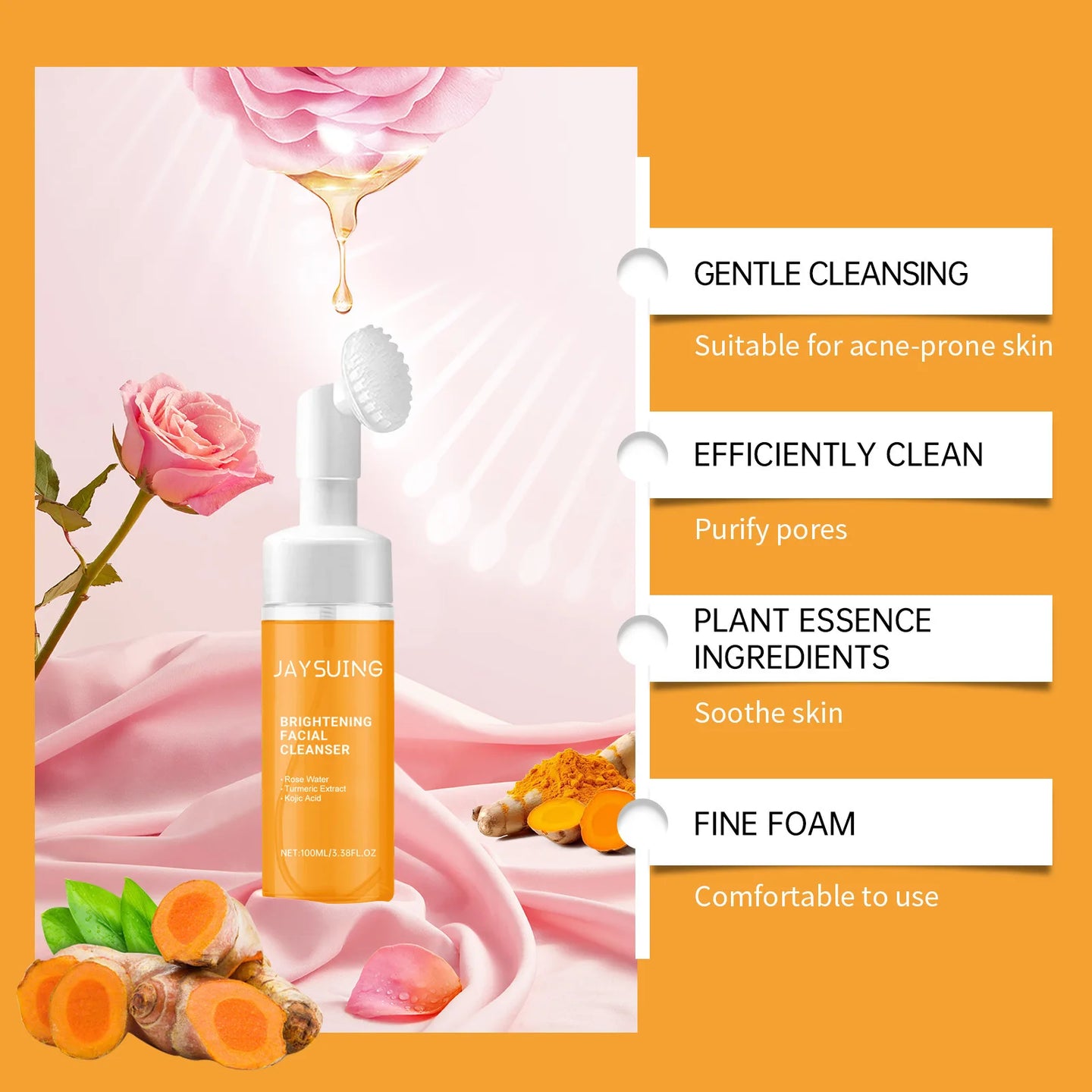 Jaysuing 100ml Kojic Acid Turmeric Cleanser Anti Acne Oil Control Blackhead Remover Shrink Pores Facial Exfoliating Cleanser - Health and Wellness Innovations