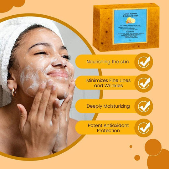 100g Turmeric Hand Made Soap, Lemon Kojic Acid Soap, Shower and Facial Soap  Deep Cleaning For Face Body Skin Care - Health and Wellness Innovations