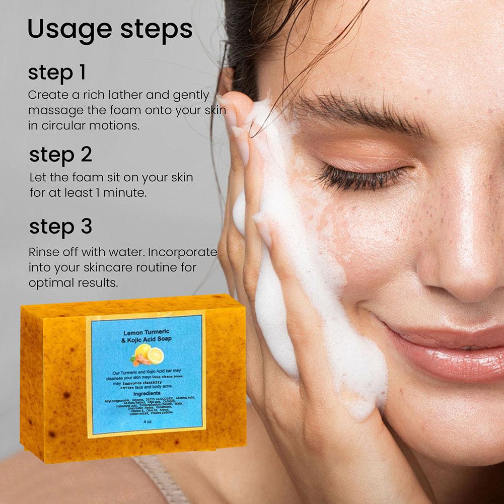 100g Turmeric Hand Made Soap, Lemon Kojic Acid Soap, Shower and Facial Soap  Deep Cleaning For Face Body Skin Care - Health and Wellness Innovations