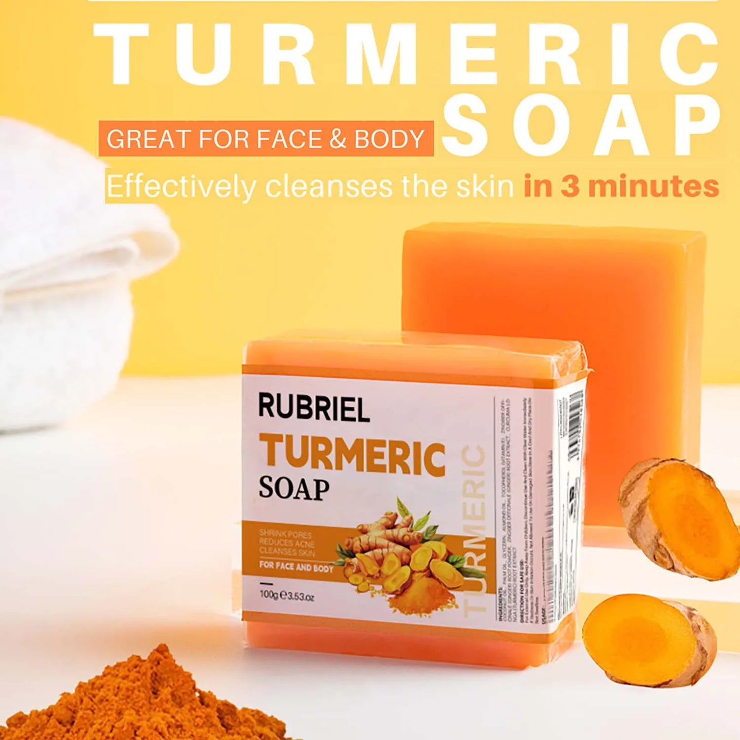 Original Turmeric Soap For Dark Spot Skin Whitening Facial Body Hand Make Soap Bar 100g Deep Cleaning Ginger Moisturizing - Health and Wellness Innovations