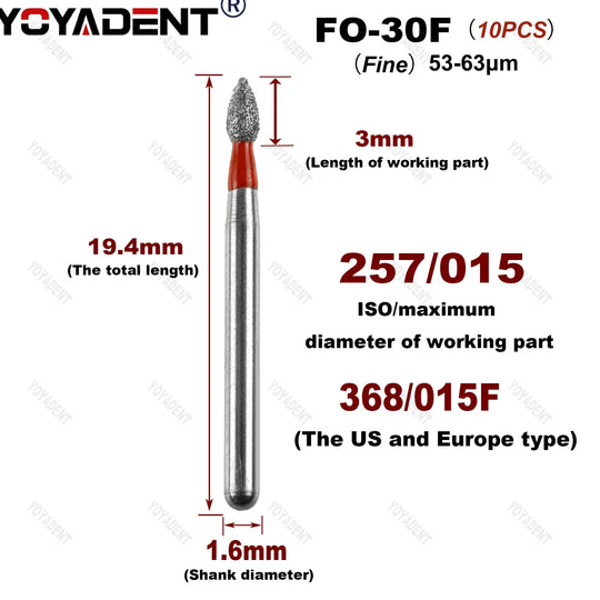 10Pcs/Pack FO Type Fine/Extra Fine/Coarse/Standard Dental Diamond Burs Dentistry Drills For High Speed Turbines Dia.1.6mm - Health and Wellness Innovations