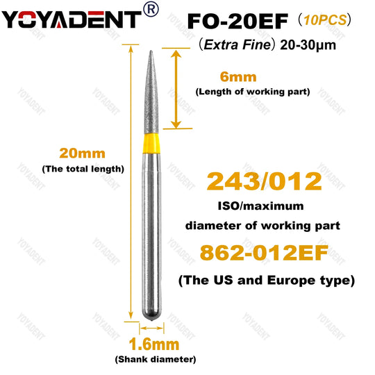 10Pcs/Pack FO Type Fine/Extra Fine/Coarse/Standard Dental Diamond Burs Dentistry Drills For High Speed Turbines Dia.1.6mm - Health and Wellness Innovations
