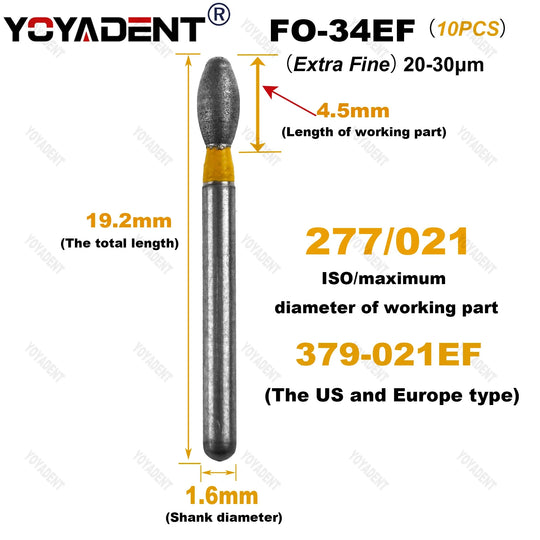 10Pcs/Pack FO Type Fine/Extra Fine/Coarse/Standard Dental Diamond Burs Dentistry Drills For High Speed Turbines Dia.1.6mm - Health and Wellness Innovations