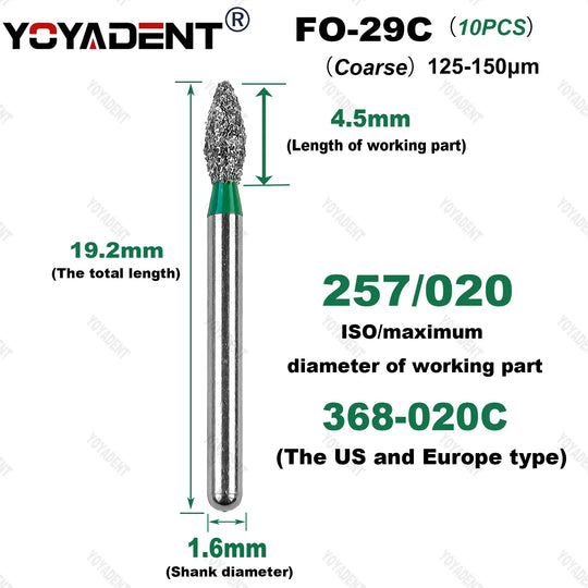 10Pcs/Pack FO Type Fine/Extra Fine/Coarse/Standard Dental Diamond Burs Dentistry Drills For High Speed Turbines Dia.1.6mm - Health and Wellness Innovations