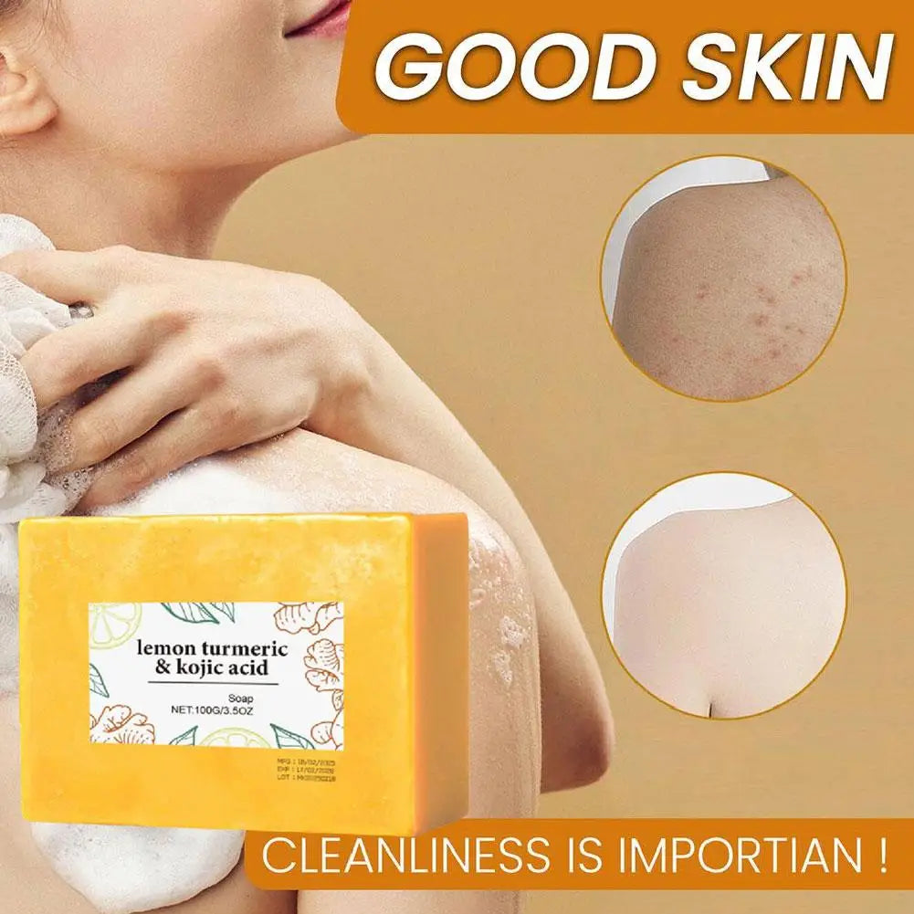 Natural Lemon Turmeric Kojic Acid Soap Skin Care for Dark Spots, Turmeric Soap for Face Wash Brighten Dark Spot Corrector - Health and Wellness Innovations