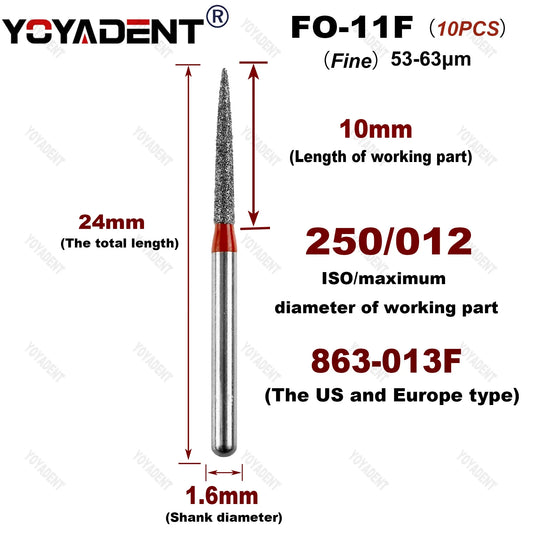 10Pcs/Pack FO Type Fine/Extra Fine/Coarse/Standard Dental Diamond Burs Dentistry Drills For High Speed Turbines Dia.1.6mm - Health and Wellness Innovations
