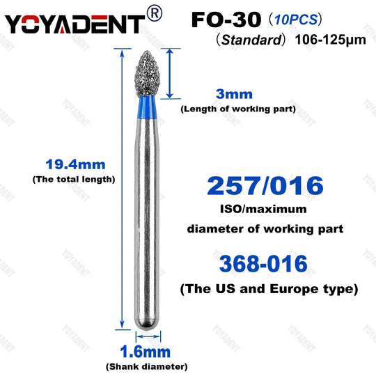 10Pcs/Pack FO Type Fine/Extra Fine/Coarse/Standard Dental Diamond Burs Dentistry Drills For High Speed Turbines Dia.1.6mm - Health and Wellness Innovations