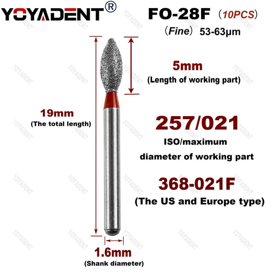 10Pcs/Pack FO Type Fine/Extra Fine/Coarse/Standard Dental Diamond Burs Dentistry Drills For High Speed Turbines Dia.1.6mm - Health and Wellness Innovations