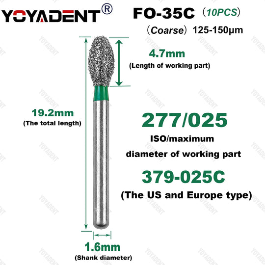 10Pcs/Pack FO Type Fine/Extra Fine/Coarse/Standard Dental Diamond Burs Dentistry Drills For High Speed Turbines Dia.1.6mm - Health and Wellness Innovations