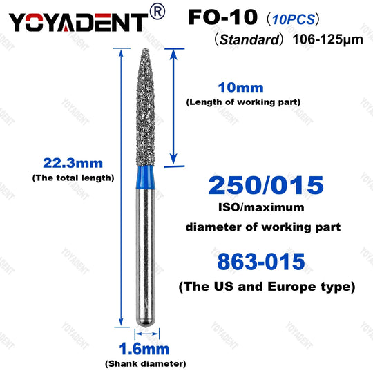 10Pcs/Pack FO Type Fine/Extra Fine/Coarse/Standard Dental Diamond Burs Dentistry Drills For High Speed Turbines Dia.1.6mm - Health and Wellness Innovations
