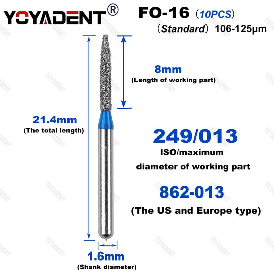 10Pcs/Pack FO Type Fine/Extra Fine/Coarse/Standard Dental Diamond Burs Dentistry Drills For High Speed Turbines Dia.1.6mm - Health and Wellness Innovations