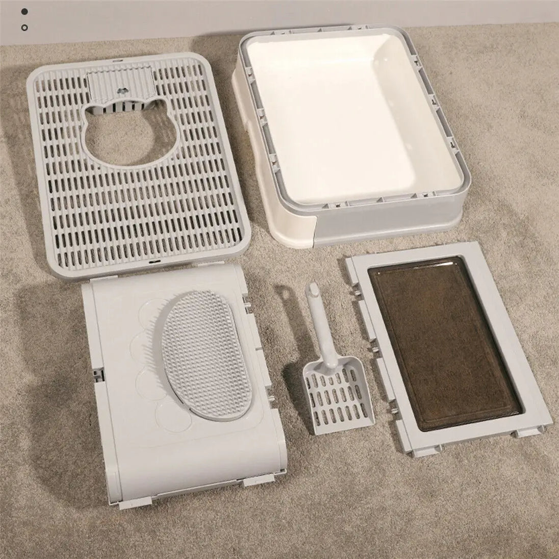 Foldable Cat Litter Box Front Entry & Top Exit Toilet Boxes with Massager Litter Scoop Enclosed Foldable Kitty Toilet - Health and Wellness Innovations