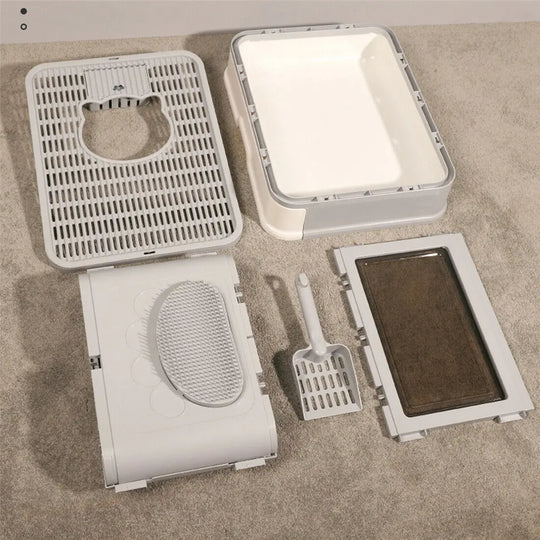 Foldable Cat Litter Box Front Entry & Top Exit Toilet Boxes with Massager Litter Scoop Enclosed Foldable Kitty Toilet - Health and Wellness Innovations