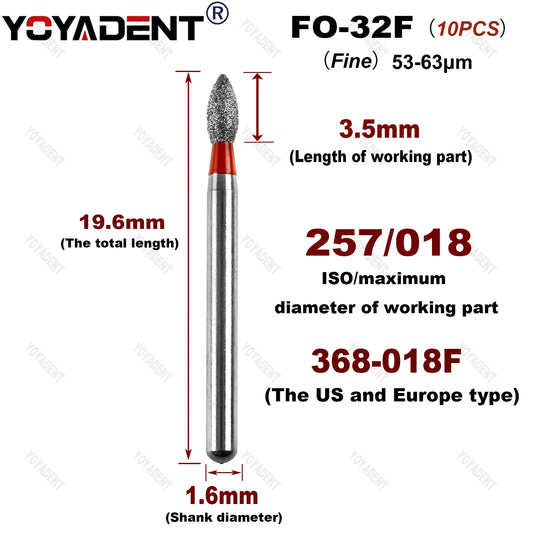 10Pcs/Pack FO Type Fine/Extra Fine/Coarse/Standard Dental Diamond Burs Dentistry Drills For High Speed Turbines Dia.1.6mm - Health and Wellness Innovations