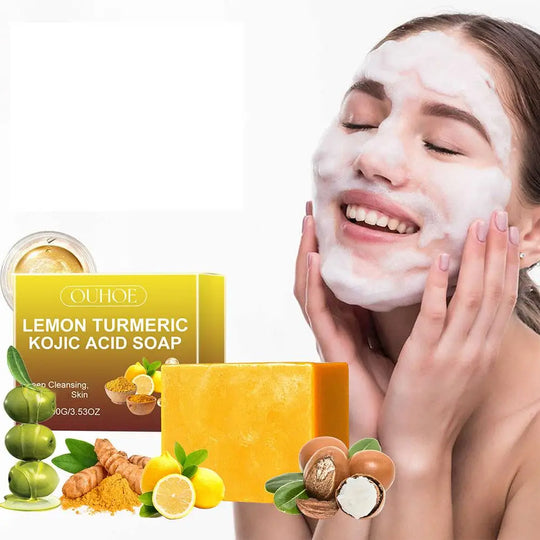 100g Lemon Turmeric Kojic Acid Soap Natural Brightening Improves Dull Skin Gentle Clean Oil Control Face Skin Care Soap - Health and Wellness Innovations