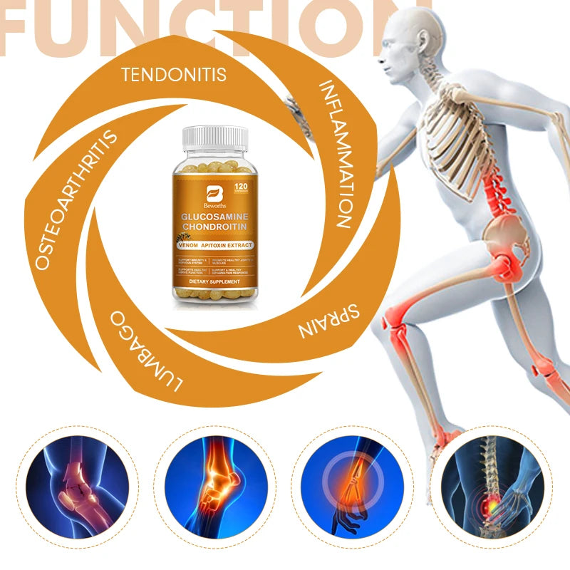 BEWORTHS Glucosamine Chondroitin Bee Venom Extract Capsules for Relieve Joint & Knee Pain Relieve Discomfort of Bones and Joint - Health and Wellness Innovations