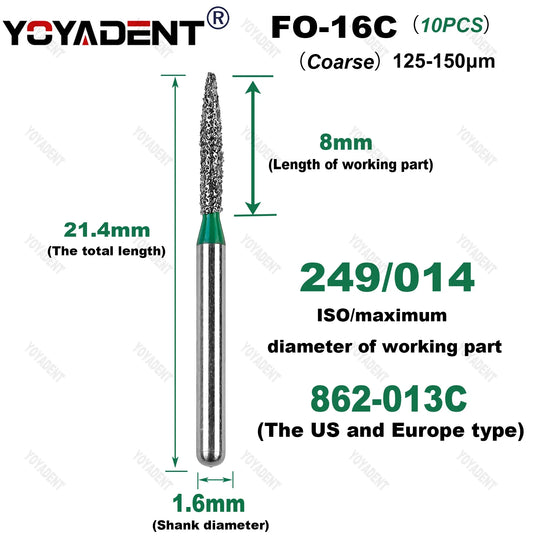 10Pcs/Pack FO Type Fine/Extra Fine/Coarse/Standard Dental Diamond Burs Dentistry Drills For High Speed Turbines Dia.1.6mm - Health and Wellness Innovations