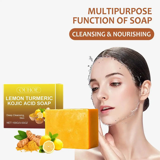 100g Lemon Turmeric Kojic Acid Soap Natural Brightening Improves Dull Skin Gentle Clean Oil Control Face Skin Care Soap - Health and Wellness Innovations