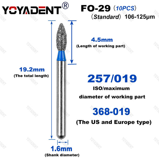 10Pcs/Pack FO Type Fine/Extra Fine/Coarse/Standard Dental Diamond Burs Dentistry Drills For High Speed Turbines Dia.1.6mm - Health and Wellness Innovations