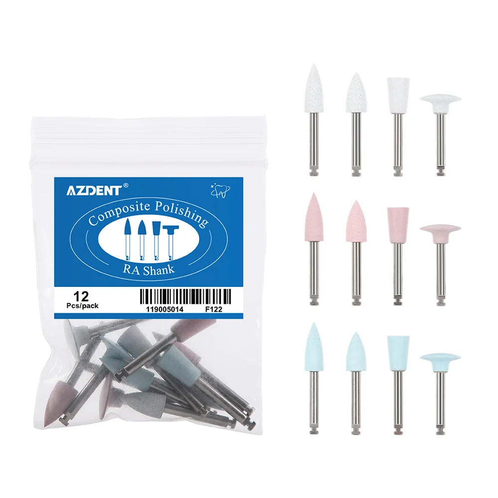 AZDENT 12Pcs/Set Dental Silicone Polishing Rubber Grinding Heads Teeth Polisher 2.35mm RA Finisher for Low Speed Handpiece - Health and Wellness Innovations