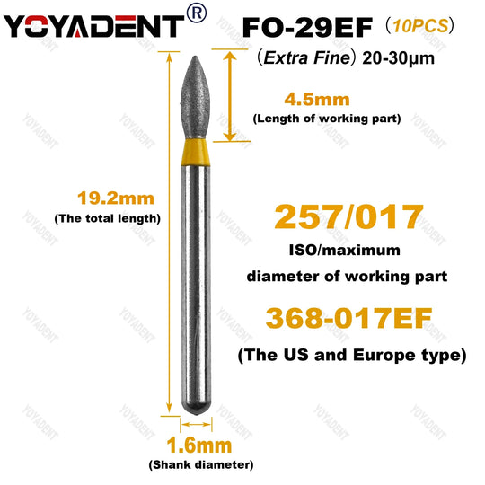 10Pcs/Pack FO Type Fine/Extra Fine/Coarse/Standard Dental Diamond Burs Dentistry Drills For High Speed Turbines Dia.1.6mm - Health and Wellness Innovations