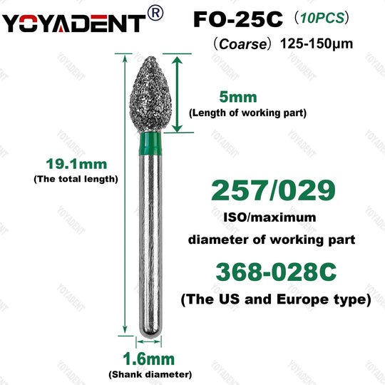 10Pcs/Pack FO Type Fine/Extra Fine/Coarse/Standard Dental Diamond Burs Dentistry Drills For High Speed Turbines Dia.1.6mm - Health and Wellness Innovations