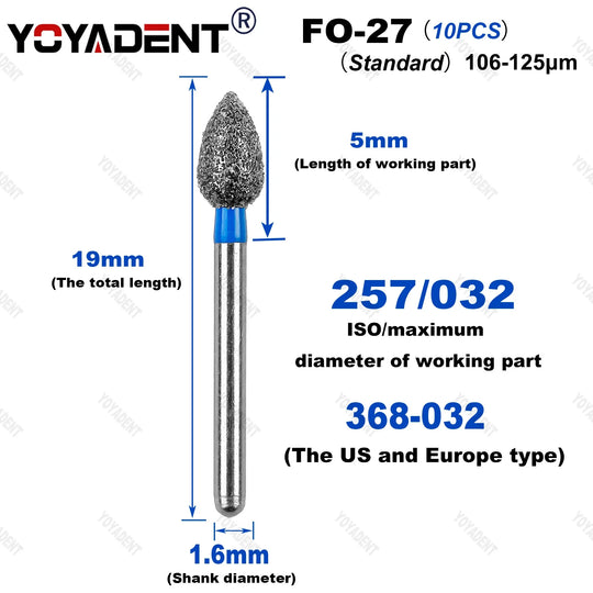 10Pcs/Pack FO Type Fine/Extra Fine/Coarse/Standard Dental Diamond Burs Dentistry Drills For High Speed Turbines Dia.1.6mm - Health and Wellness Innovations