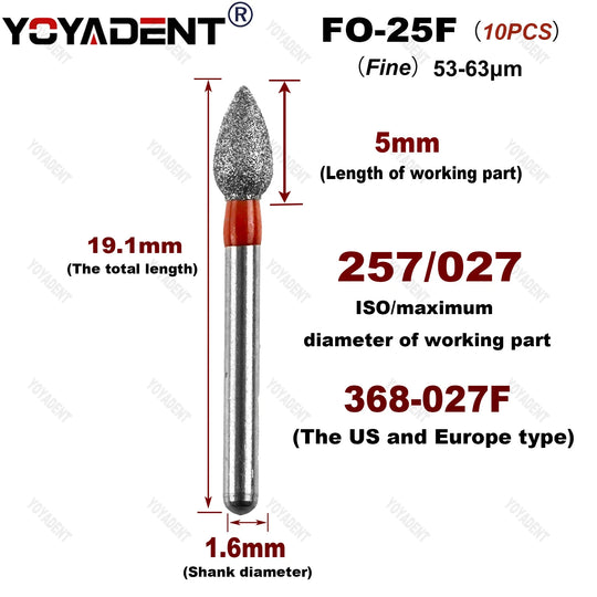 10Pcs/Pack FO Type Fine/Extra Fine/Coarse/Standard Dental Diamond Burs Dentistry Drills For High Speed Turbines Dia.1.6mm - Health and Wellness Innovations