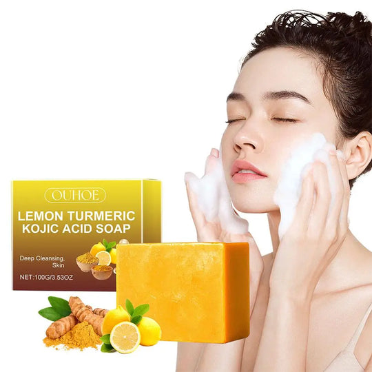 100g Lemon Turmeric Kojic Acid Soap Natural Brightening Improves Dull Skin Gentle Clean Oil Control Face Skin Care Soap - Health and Wellness Innovations